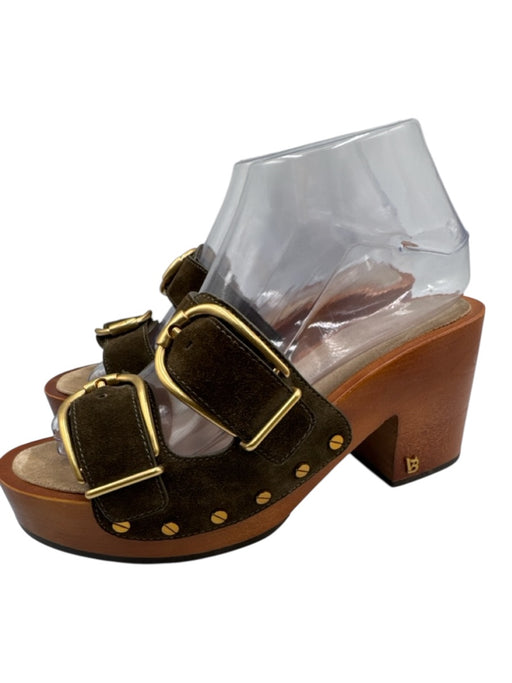 Veronica Beard Shoe Size 8 Brown & Olive Wood & Leather 2 Buckle Sandals Brown & Olive / 8