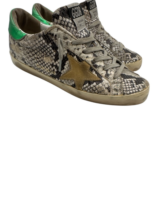 Golden Goose Shoe Size 38 Gray & White Leather Snake Embossed Lace Up Sneakers Gray & White / 38