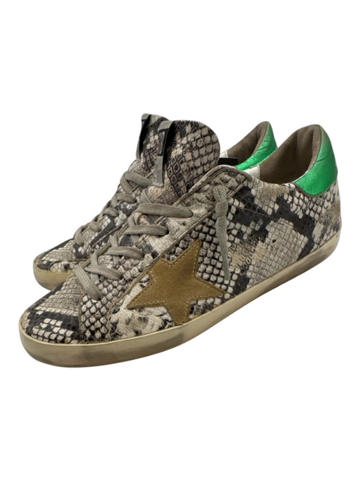 Golden Goose Shoe Size 38 Gray & White Leather Snake Embossed Lace Up Sneakers Gray & White / 38