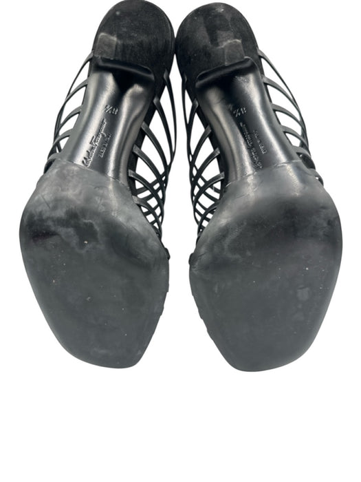Salvatore Ferragamo Shoe Size 8.5 Black Leather Upper Knot Detail Caged Sandals Black / 8.5