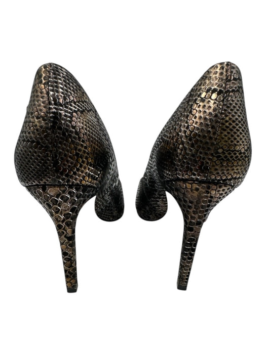 Carrano Shoe Size 8 Black & Bronze Leather Upper Metallic Snake Print Heel Pumps Black & Bronze / 8
