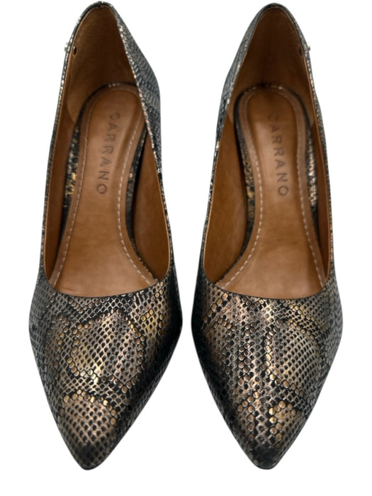 Carrano Shoe Size 8 Black & Bronze Leather Upper Metallic Snake Print Heel Pumps Black & Bronze / 8