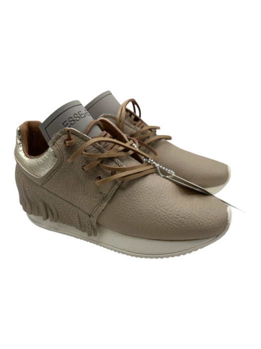 Esseutesse Shoe Size 6 Taupe & Gold Leather Low Top Fringe Snake Skin Sneakers Taupe & Gold / 6
