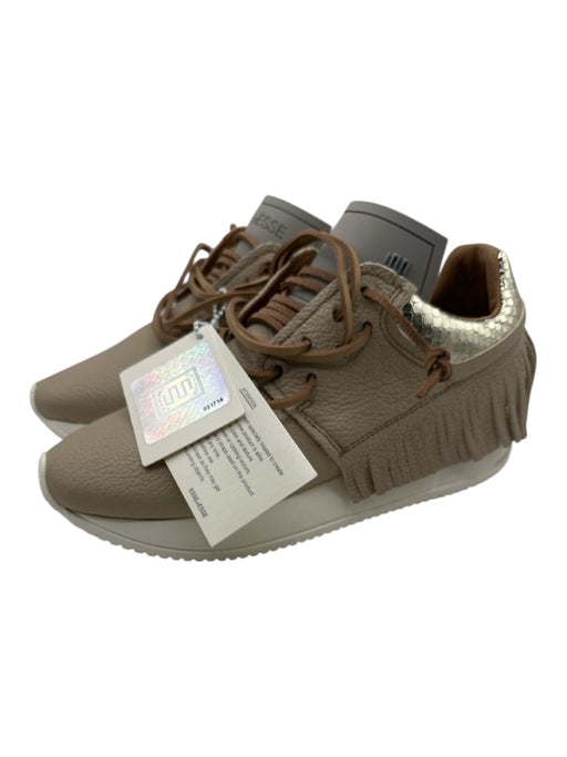 Esseutesse Shoe Size 6 Taupe & Gold Leather Low Top Fringe Snake Skin Sneakers Taupe & Gold / 6