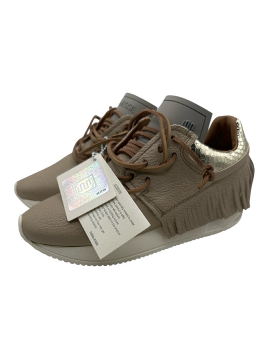 Esseutesse Shoe Size 6 Taupe & Gold Leather Low Top Fringe Snake Skin Sneakers Taupe & Gold / 6