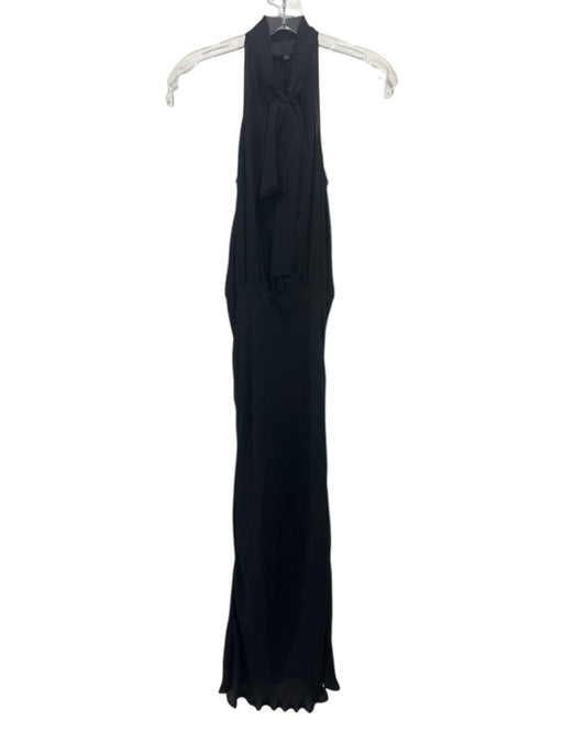 Nili Lotan Size 2 Black Silk Tie Neck Raw Hem Maxi Dress Black / 2