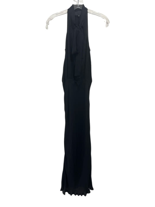 Nili Lotan Size 2 Black Silk Tie Neck Raw Hem Maxi Dress Black / 2