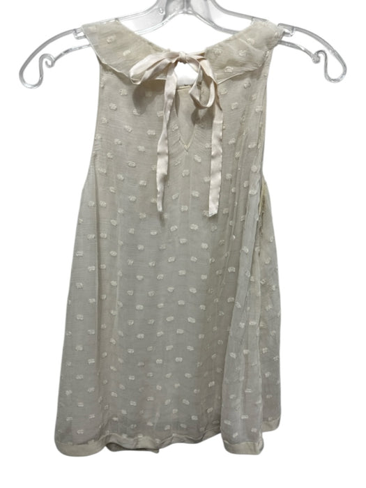 Chloe Size 40 / s Beige Silk Ruffle flocked dot Tie Neck Sleeveless Top Beige / 40 / s