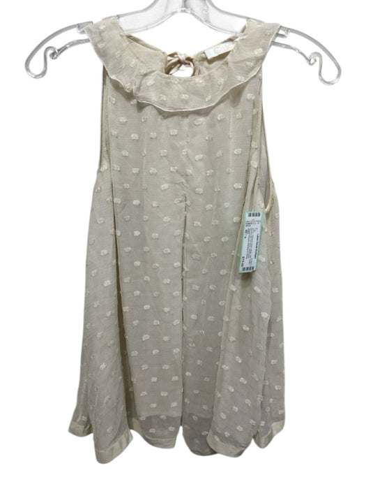 Chloe Size 40 / s Beige Silk Ruffle flocked dot Tie Neck Sleeveless Top Beige / 40 / s
