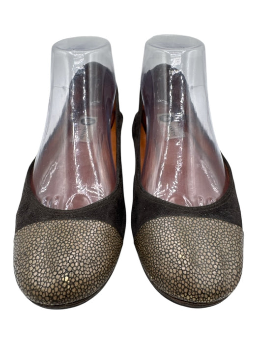 Lanvin Shoe Size 7.5/8 Brown Suede Reptile Cap Toe Ballet Flats Brown / 7.5/8