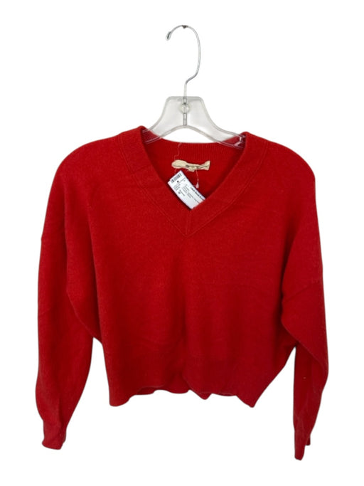 Madewell Size M Orange Cashmere Long Sleeve V Neck Cropped Sweater Orange / M