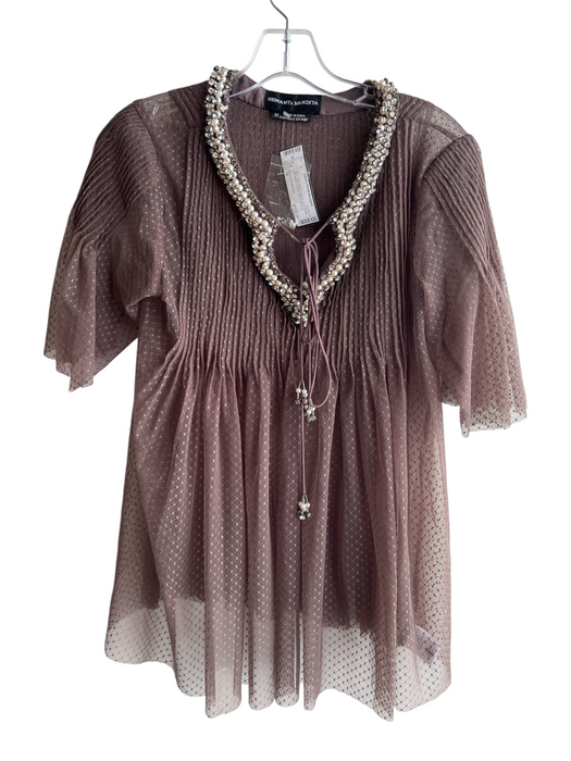 Hemant & Nandita Size M Brown Nylon Blend Sheer Gem Detail Pearl detail Top Brown / M