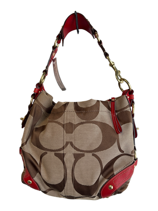 Coach Beige Canvas Leather trim Zip Close Shoulder Gold Hardware Bag Beige / Medium