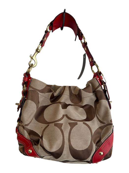 Coach Beige Canvas Leather trim Zip Close Shoulder Gold Hardware Bag Beige / Medium