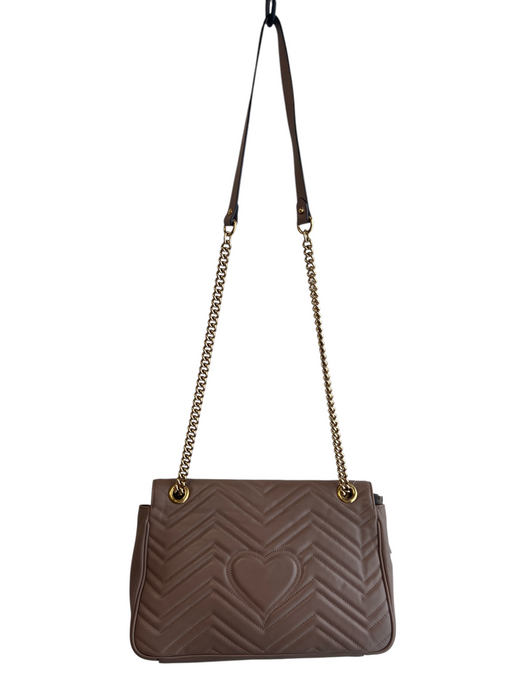 Gucci Rose Leather Brass Hardware Chevron Quilt Double G Marmont Purse Rose
