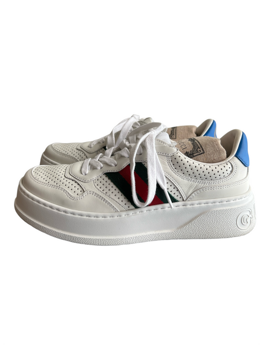 Gucci Shoe Size 38.5 White Leather Rubber Sole Perforated Lace Up Sneaker Shoes White / 38.5