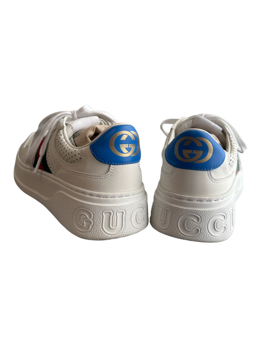 Gucci Shoe Size 38.5 White Leather Rubber Sole Perforated Lace Up Sneaker Shoes White / 38.5