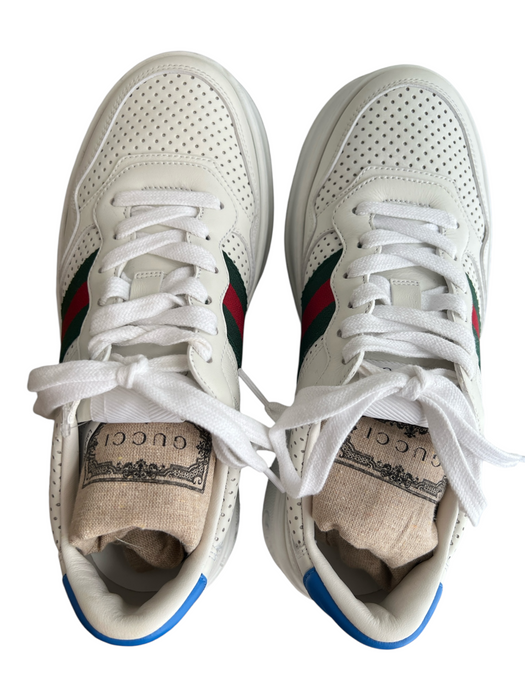Gucci Shoe Size 38.5 White Leather Rubber Sole Perforated Lace Up Sneaker Shoes White / 38.5