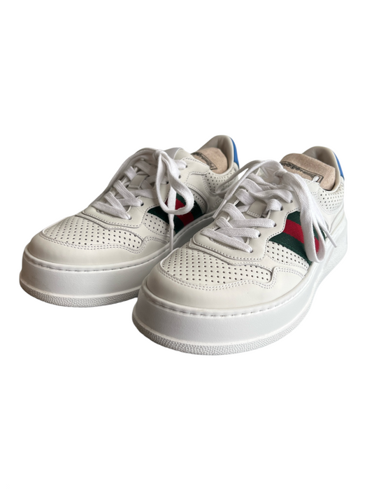 Gucci Shoe Size 38.5 White Leather Rubber Sole Perforated Lace Up Sneaker Shoes White / 38.5