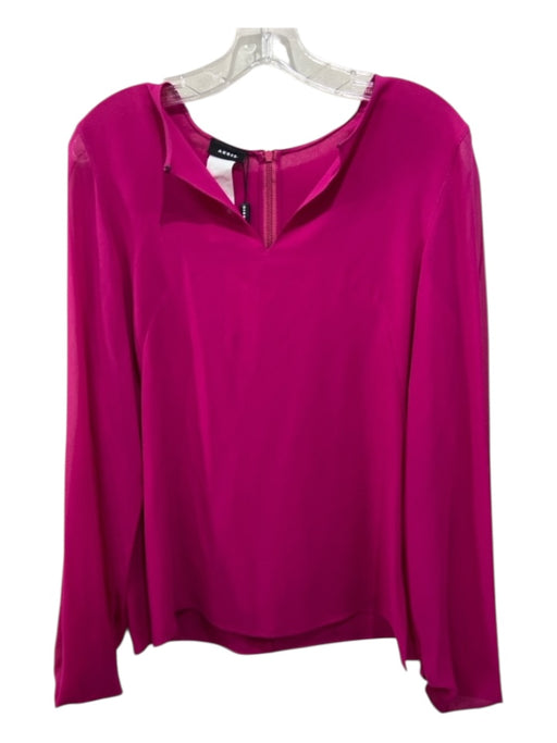 Akris Size 6 Magenta Pink Silk Long Sleeve Back Zip Semi Sheer Top Magenta Pink / 6