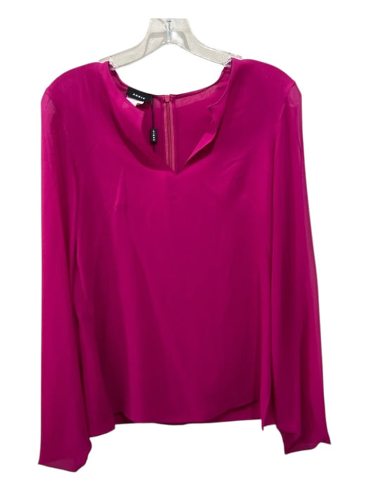 Akris Size 4 Magenta Pink Silk Long Sleeve Back Zip Semi Sheer Top Magenta Pink / 4