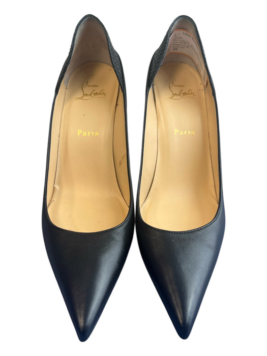 Louboutin Shoe Size 39 Black Leather Pointed Toe Stiletto Pump Back Detail Shoes Black / 39