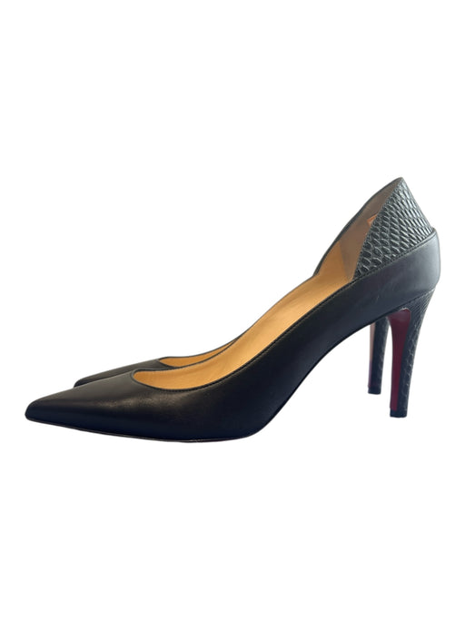 Louboutin Shoe Size 39 Black Leather Pointed Toe Stiletto Pump Back Detail Shoes Black / 39