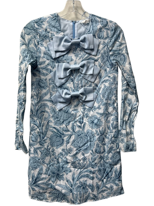 Hyacinth House Size XXS Blue & Aqua Cotton Round Neck Long Sleeve Mini Dress Blue & Aqua / XXS