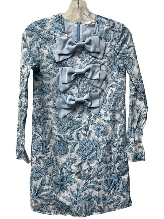 Hyacinth House Size XXS Blue & Aqua Cotton Round Neck Long Sleeve Mini Dress Blue & Aqua / XXS