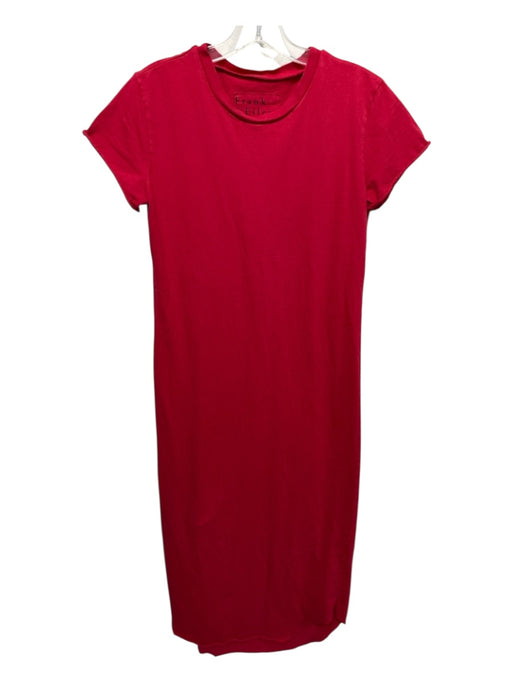 Frank & Eileen Size S Red Cotton Short Sleeve Crew Neck Raw Hem Dress Red / S