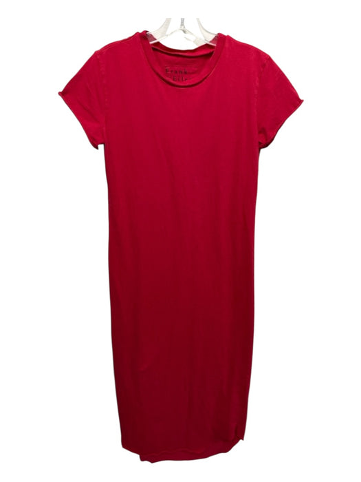 Frank & Eileen Size S Red Cotton Short Sleeve Crew Neck Raw Hem Dress Red / S