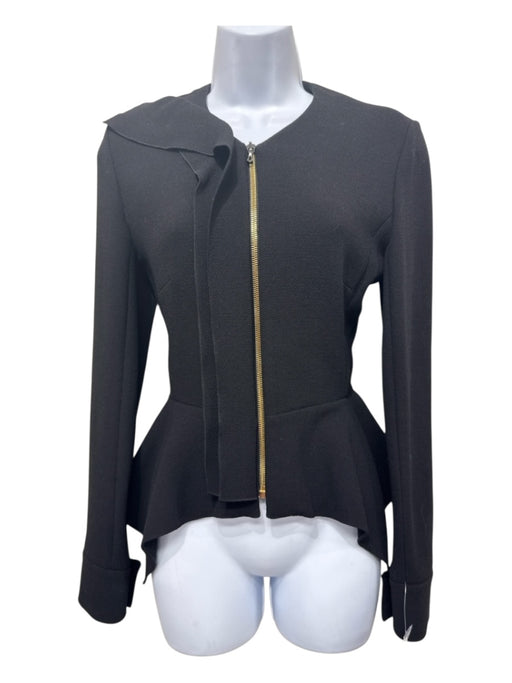 Roland Mouret Size Small Black & Gold Wool Crepe Gold Zipper Jacket Black & Gold / Small