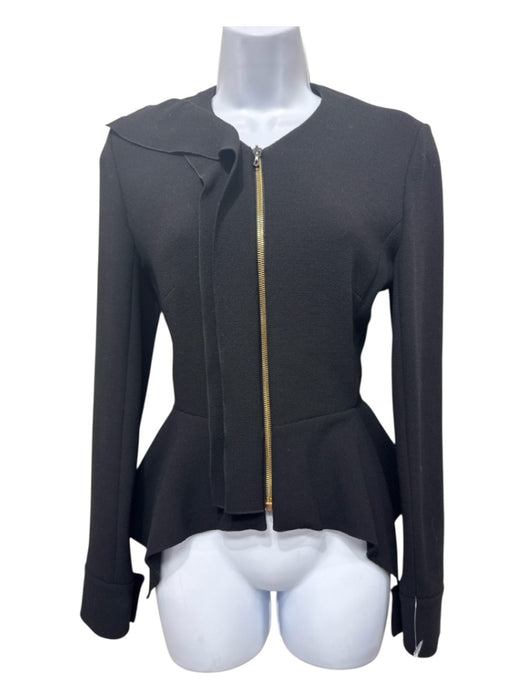 Roland Mouret Size Small Black & Gold Wool Crepe Gold Zipper Jacket Black & Gold / Small