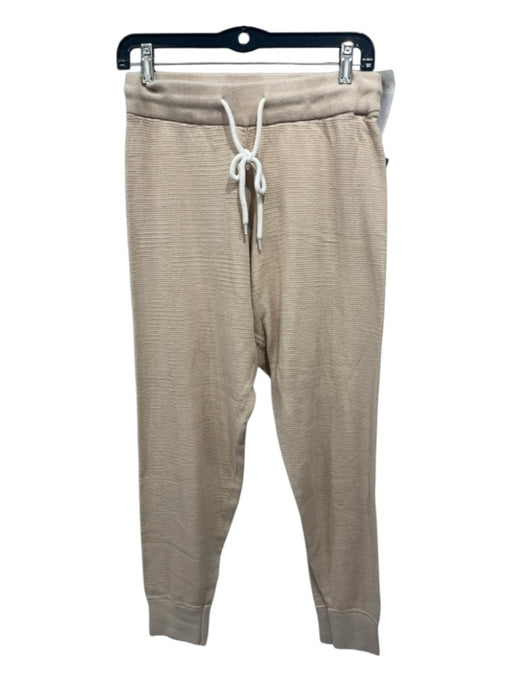 Varley Size Medium Tan & White Cotton Thermal Drawstring High Rise Jogger Pants Tan & White / Medium