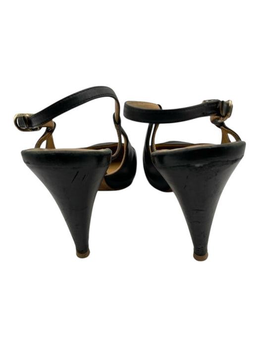 Chanel Shoe Size 40 Black & Beige Leather Almond Toe Cap Toe sling back Pumps Black & Beige / 40