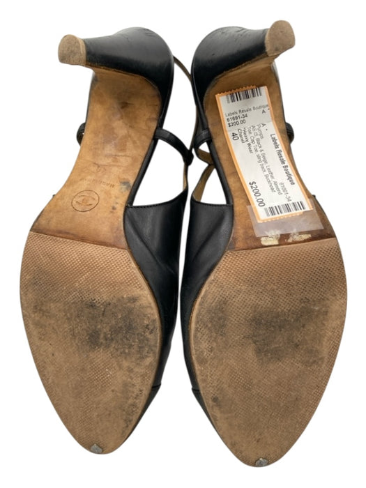 Chanel Shoe Size 40 Black & Beige Leather Almond Toe Cap Toe sling back Pumps Black & Beige / 40