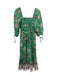 Cara Cara Size S Green, Brown, White Cotton Smocked Floral Print Dress Green, Brown, White / S