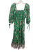Cara Cara Size S Green, Brown, White Cotton Smocked Floral Print Dress Green, Brown, White / S