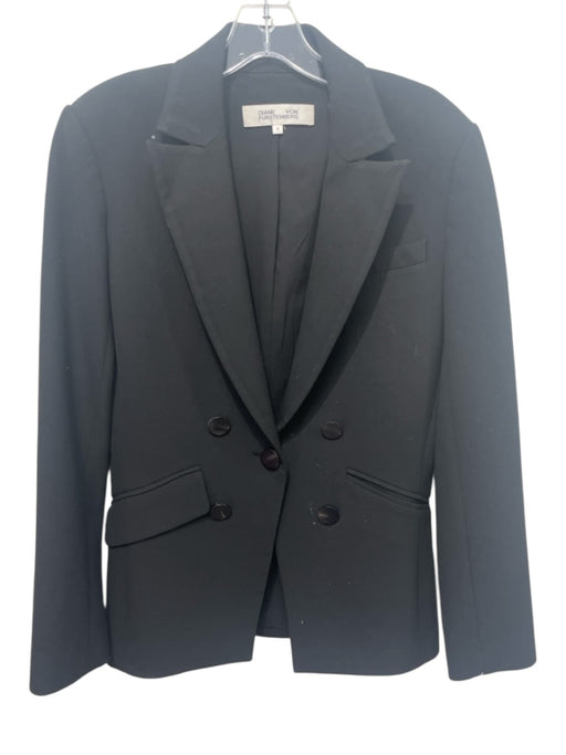 Diane Von Furstenberg Size 6 Black Polyester & Viscose 5 Button Pockets Jacket Black / 6