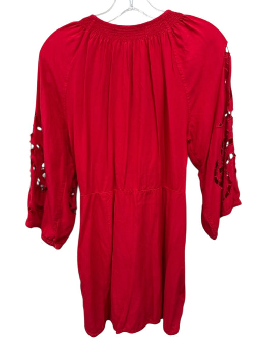 Vix Paula Hermanny Size L Red Viscose Long Sleeve Eyelet Deep V Dress Red / L