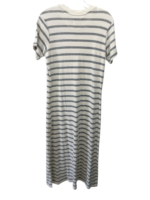 Citizens of Humanity Size L Cream & Gray Cotton Striped Short Sleeve Dress Cream & Gray / L
