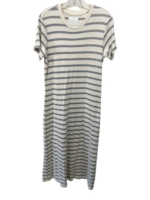 Citizens of Humanity Size L Cream & Gray Cotton Striped Short Sleeve Dress Cream & Gray / L