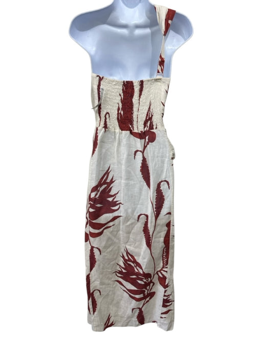 Johanna Ortiz Size M Ivory & Red Cotton Abstract Floral One Shoulder Dress Ivory & Red / M
