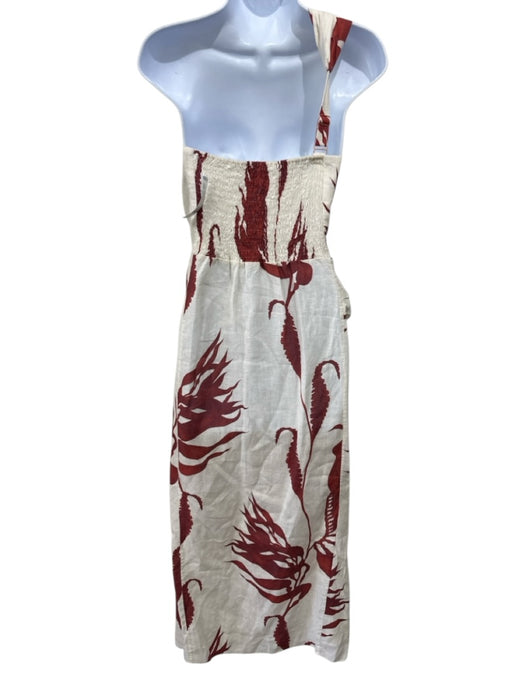Johanna Ortiz Size M Ivory & Red Cotton Abstract Floral One Shoulder Dress Ivory & Red / M