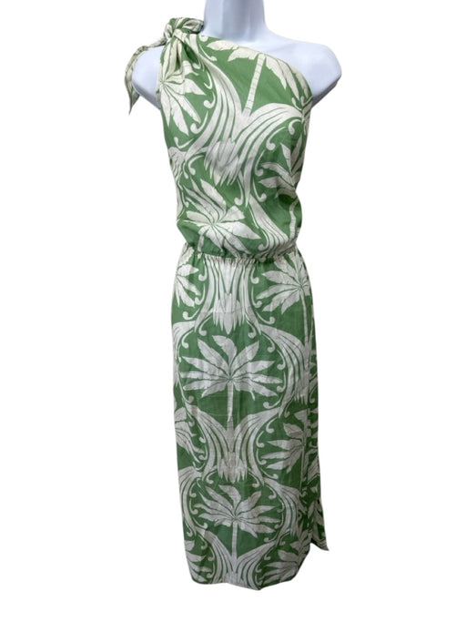 Johanna Ortiz Size 6 White & Green Cotton Abstract Floral One Shoulder Dress White & Green / 6