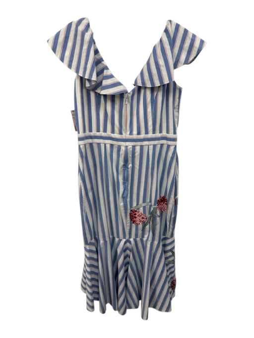 Temperley Size 10 Blue & White Multi Cotton Blend embroidered floral Dress Blue & White Multi / 10