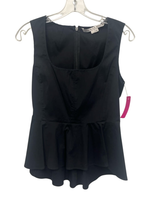 Veronica Beard Size 4 Black Cotton Blend Square Neck Sleeveless Tiered Top Black / 4