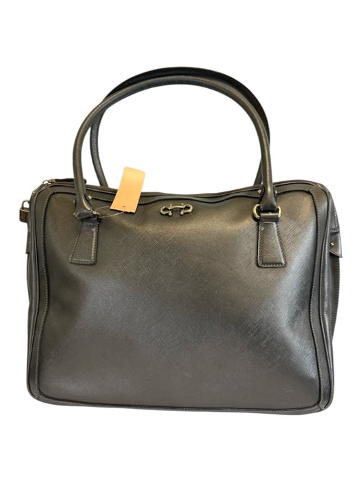 Salvatore Ferragamo Pewter Leather Zip Close Rolled Handle Padlock Shoulder Bag Pewter / M