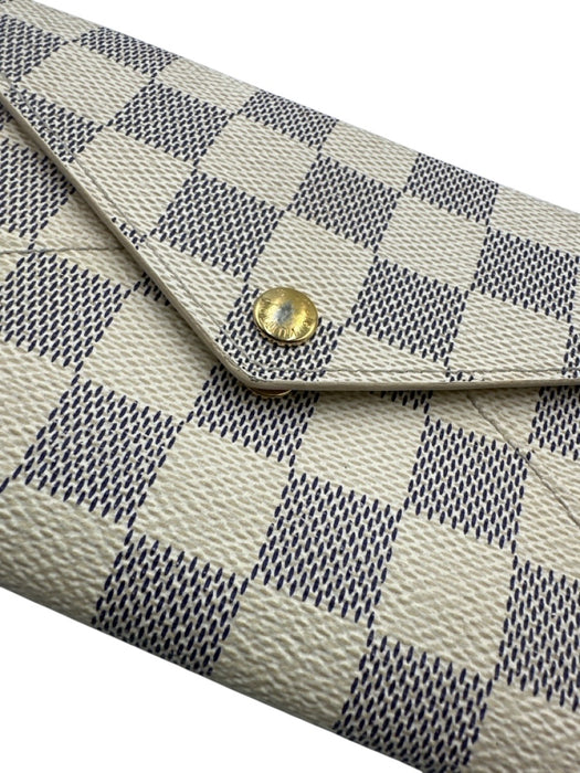 Louis Vuitton Cream & Navy Blue Coated Canvas Leather Detail Damier Azur Wallets Cream & Navy Blue