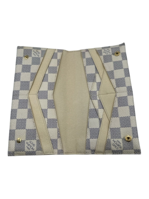 Louis Vuitton Cream & Navy Blue Coated Canvas Leather Detail Damier Azur Wallets Cream & Navy Blue